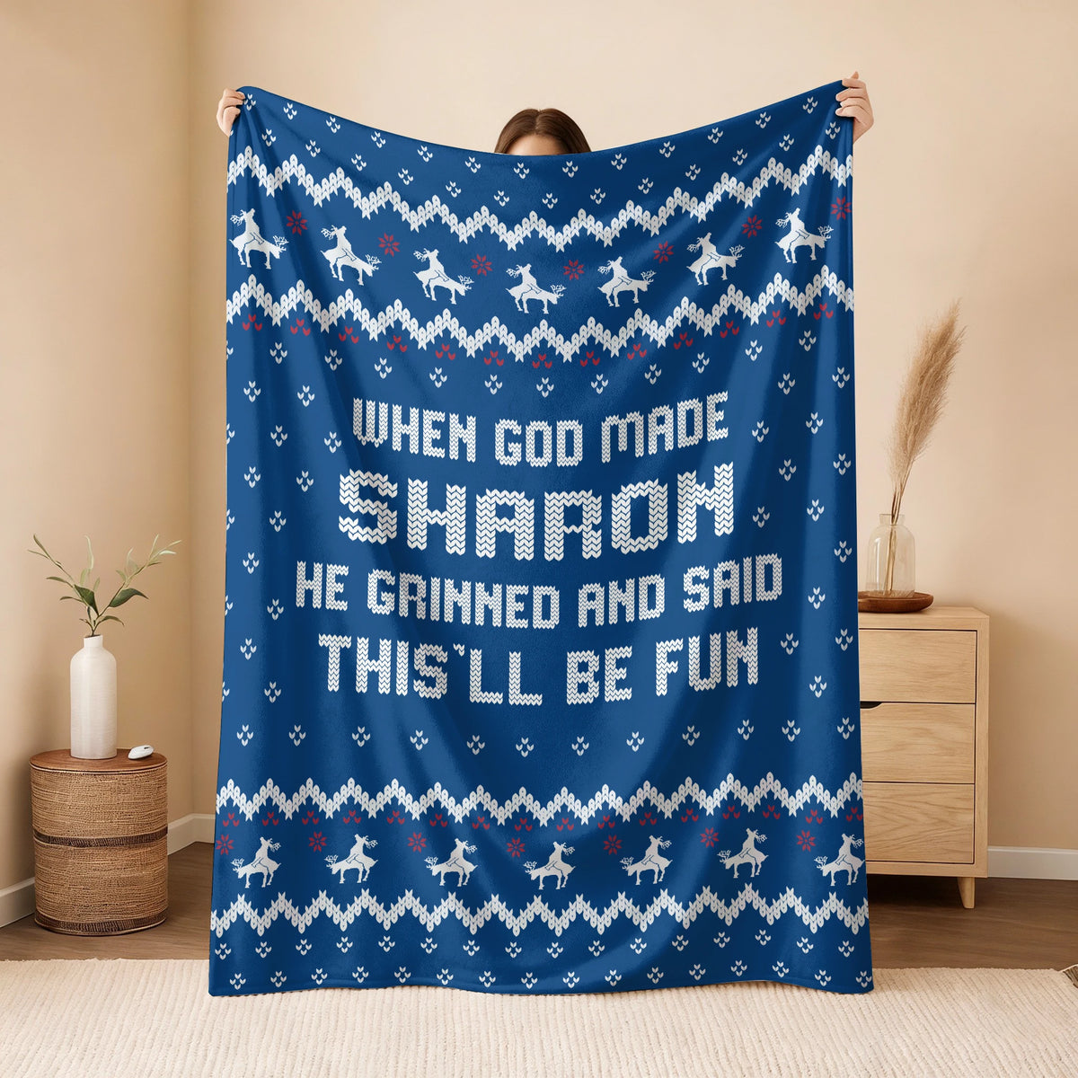 When God Made Your Name Navy Fleece Blanket SHARON 13K1 BK32