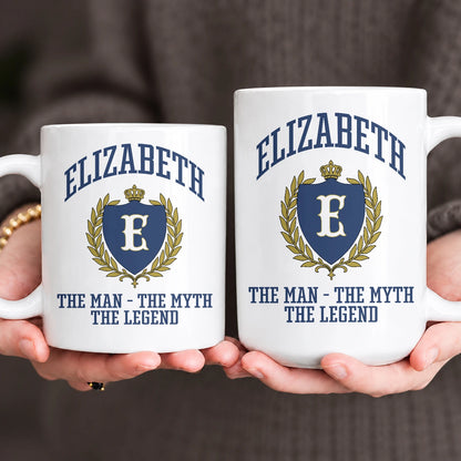 The Man The Myth The Legend Blue And Yellow Logo Mug ELIZABETH 13K1 MG24