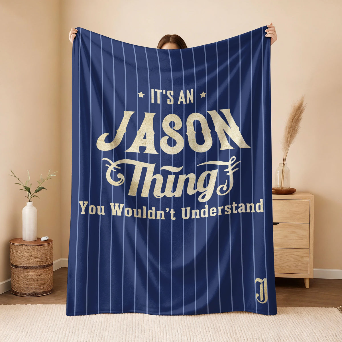 Your Name Thing Striped Blue Fleece Blanket JASON 13K1 BK23