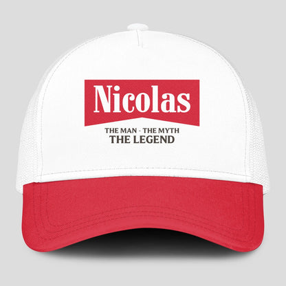 The Man The Myth The Legend Red And White Mesh Cap NICOLAS 13K1 C197PF