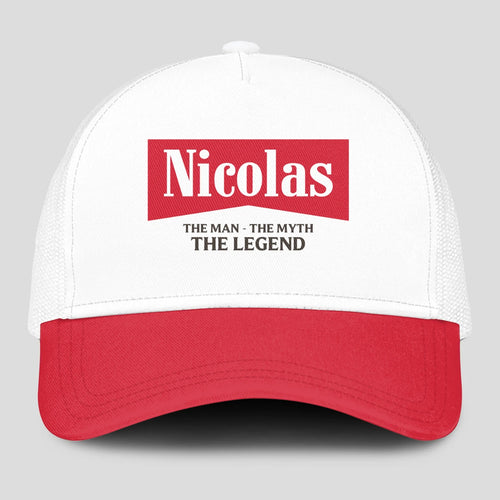 The Man The Myth The Legend Red And White Mesh Cap NICOLAS 13K1 C197PF
