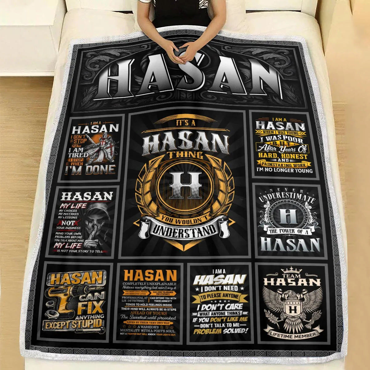 HASAN Personalized Blanket | Custom Name Cozy Throw Gift 13K2-BK2