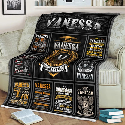 VANESSA Personalized Blanket | Custom Name Cozy Throw Gift 13K1-BK2