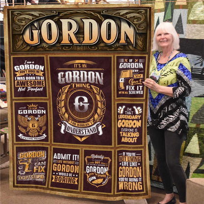 GORDON Personalized Blanket | Custom Name Cozy Throw Gift 13K1-BK4