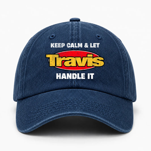 Keep Calm & Let Your Name Handle It Yellow And Red Logo Washed Cap TRAVIS 13K1 C172PF