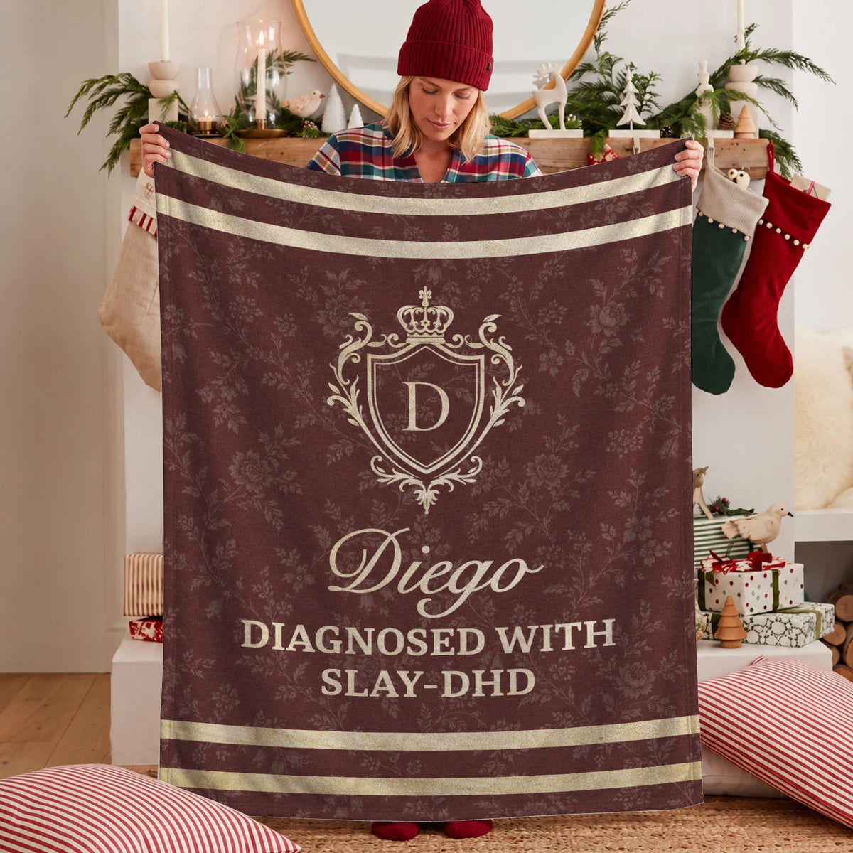 Diagnosed With Slay-DHD Funny Burgundy Fleece Blanket DIEGO 13K1 BK37