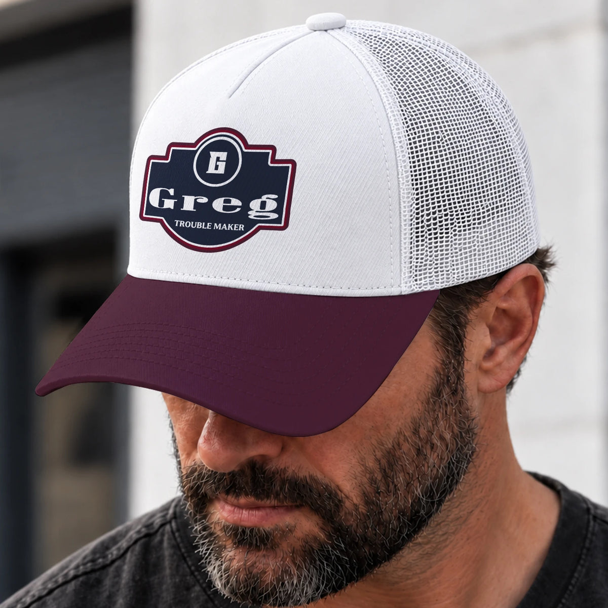 Trouble Maker Burgundy And White Funny Mesh Cap GREG 13K1 C201PF