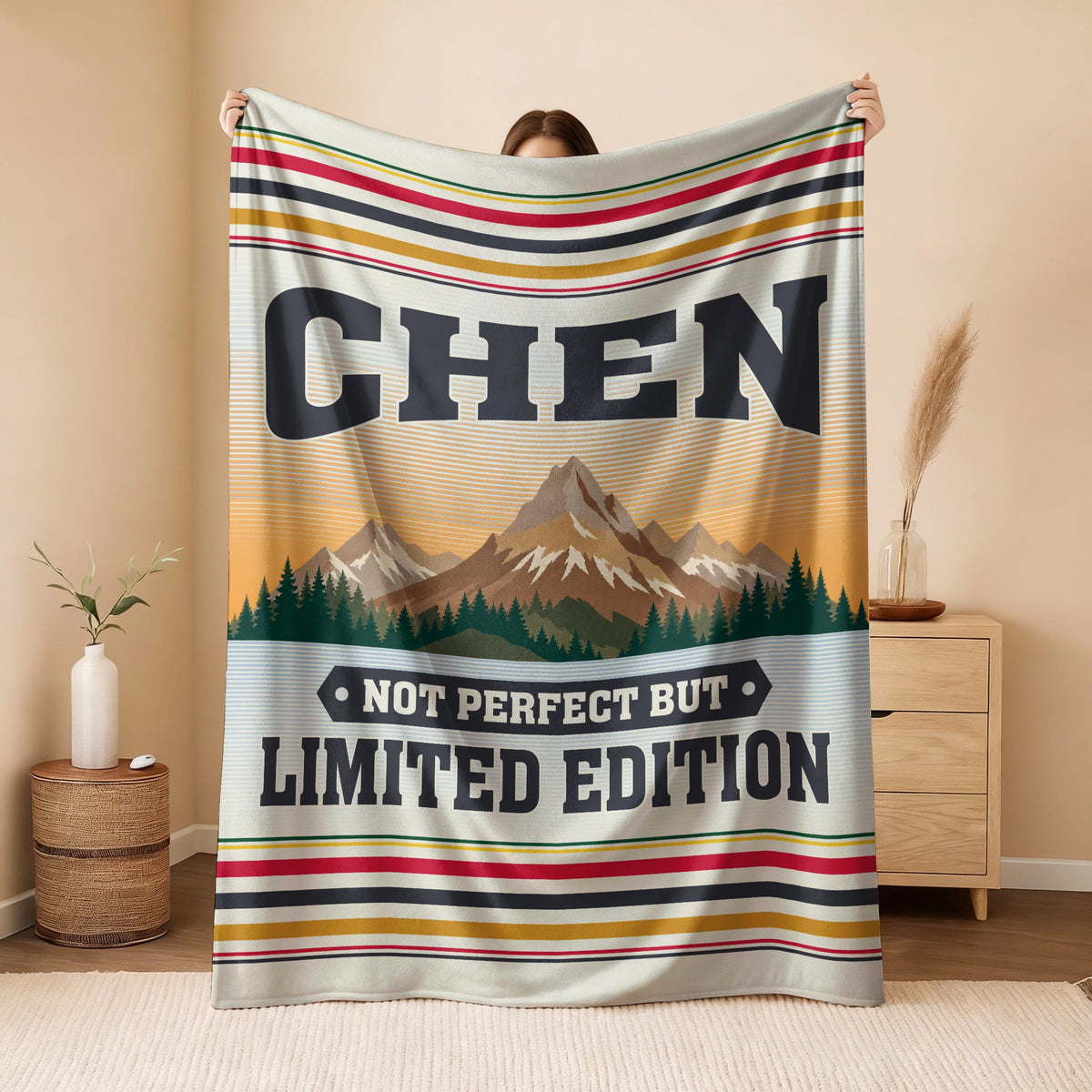 Not Perfect But Limited Edition Vintage Mountain Fleece Blanket CHEN 13K1 BK45