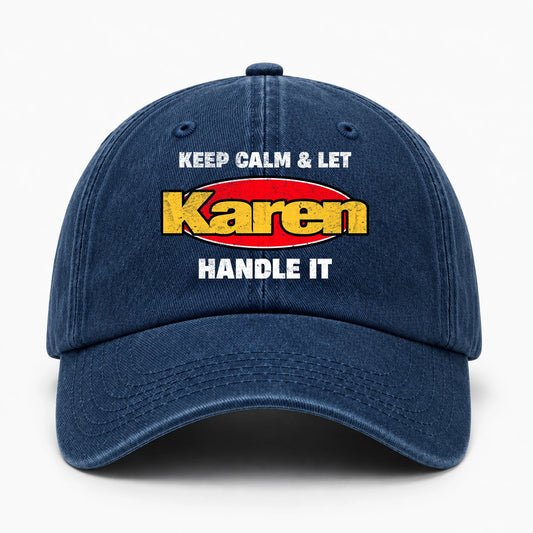 Keep Calm & Let Your Name Handle It Yellow And Red Logo Washed Cap KAREN 13K1 C172PF