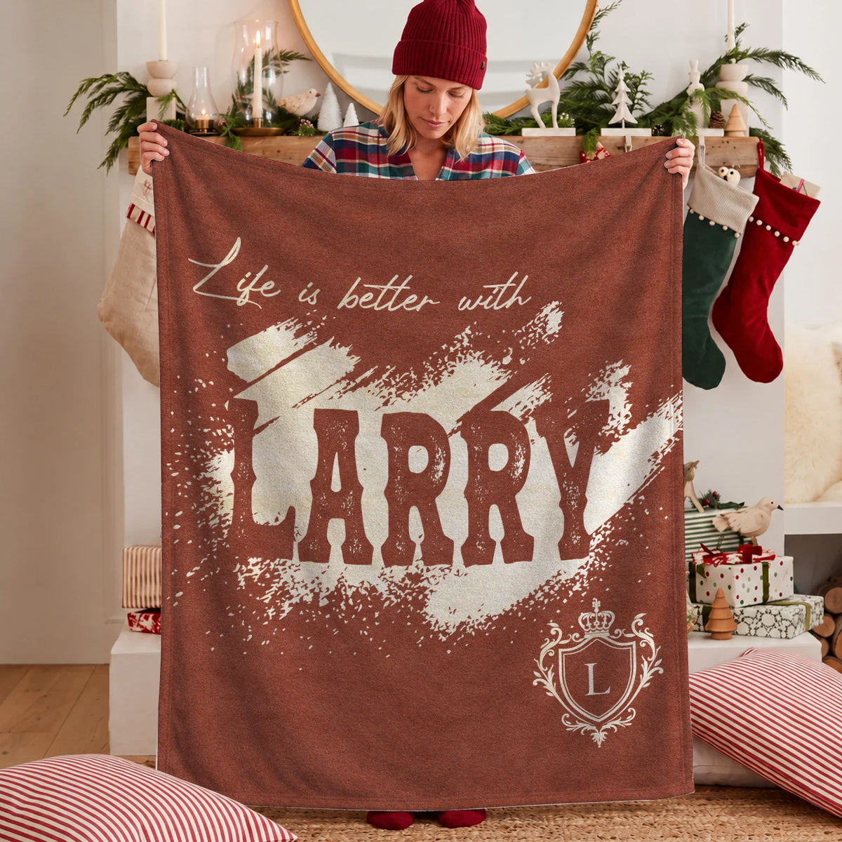 Life Is Better With Your Name Terracotta Cream Fleece Blanket LARRY 13K1 BK30