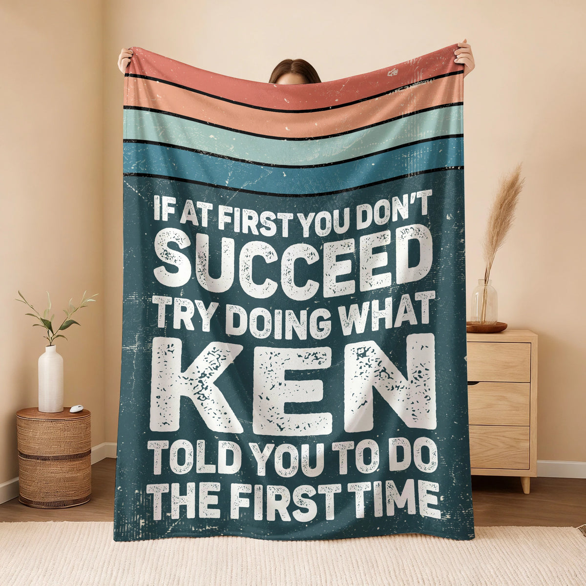 If At First You Don’t Succeed Retro Green Fleece Blanket KEN 13K1 BK29
