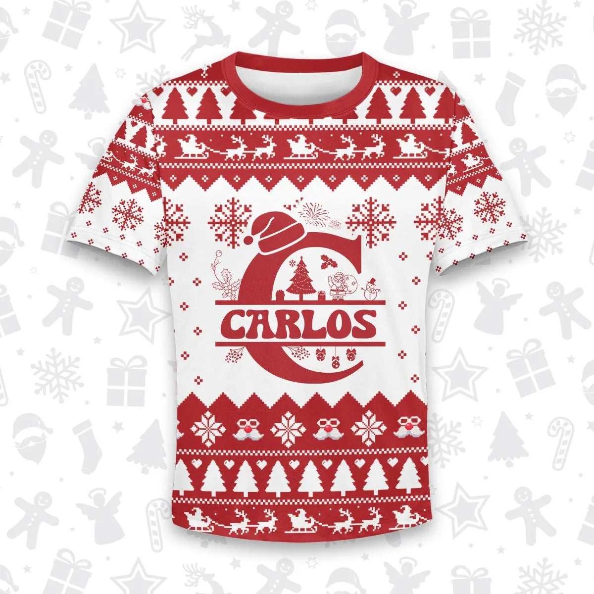 CARLOS Personalized Christmas T-Shirt Pajama Set - Holiday Gift Outfit 13K1-CR2