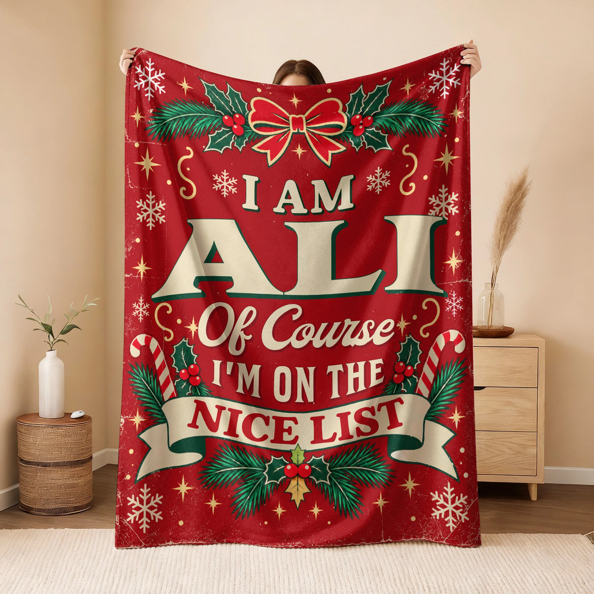 I'm Name Of Course I'm On The Nice List Christmas Fleece Blanket ALI 13K1 BK56