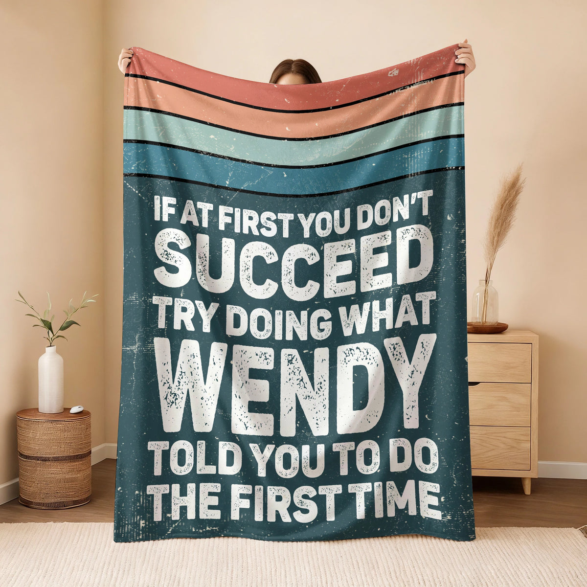 If At First You Don’t Succeed Retro Green Fleece Blanket WENDY 13K1 BK29