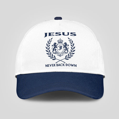 Never Back Down Blue And White Cap JESUS 13K1 C59PF