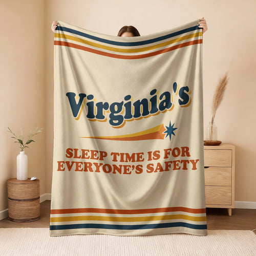 Your Name's Sleep Time Funny Retro Fleece Blanket VIRGINIA 13K1 BK67