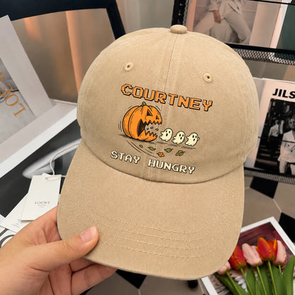 Stay Hungry Pumpkin Chasing Ghosts Funny Washed Cap COURTNEY 13K1 C101PF