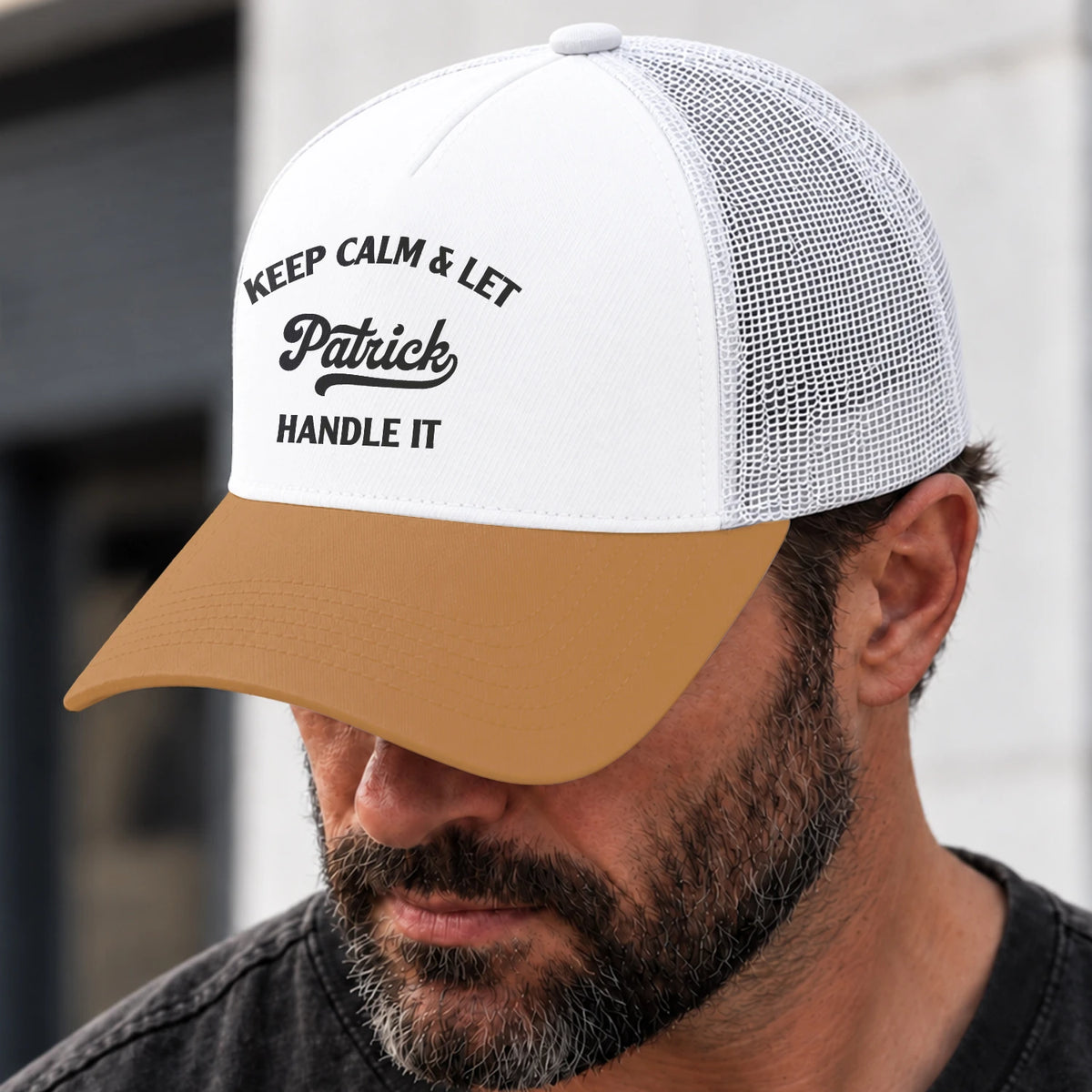 Keep Calm & Let Your Name Handle It Yellow And White Mesh Cap PATRICK 13K1 C205PF