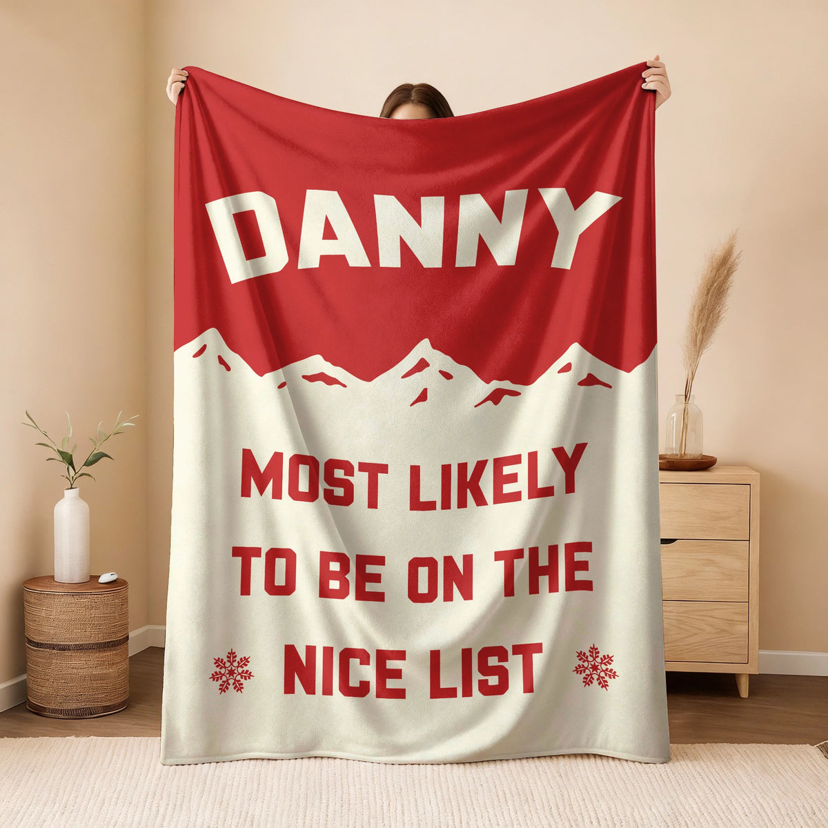 Most Likely on the Nice List Red Vintage Christmas Fleece Blanket DANNY 13K1 BK63