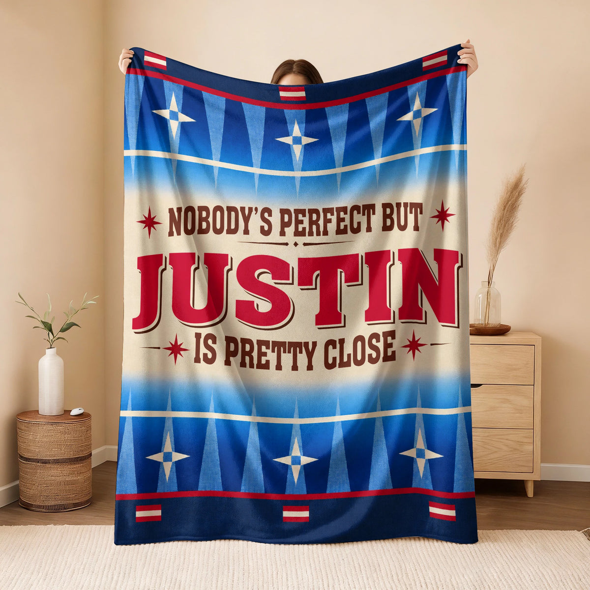 Nobody's Perfect But Your Name Is Close Native American Fleece Blanket JUSTIN 13K1 BK57