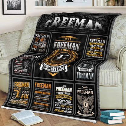 FREEMAN Personalized Blanket | Custom Name Cozy Throw Gift 13K2-BK2