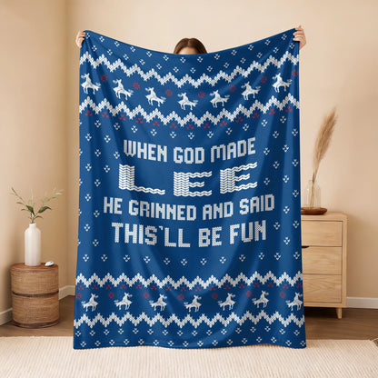 When God Made Your Name Navy Fleece Blanket LEE 13K1 BK32