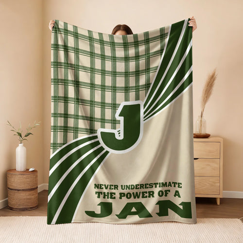 Never Underestimate Your Name Green & Cream Plaid Fleece Blanket JAN 13K1 BK50