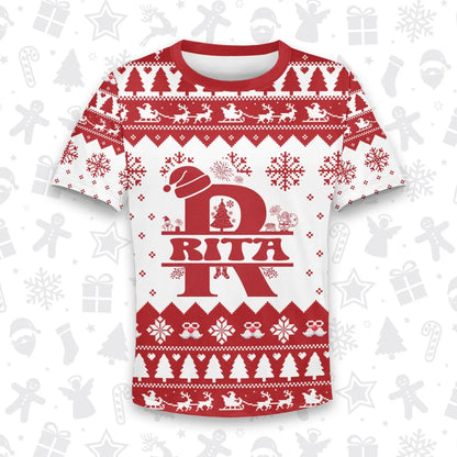 RITA Personalized Christmas T-Shirt Pajama Set - Holiday Gift Outfit 13K1-CR2