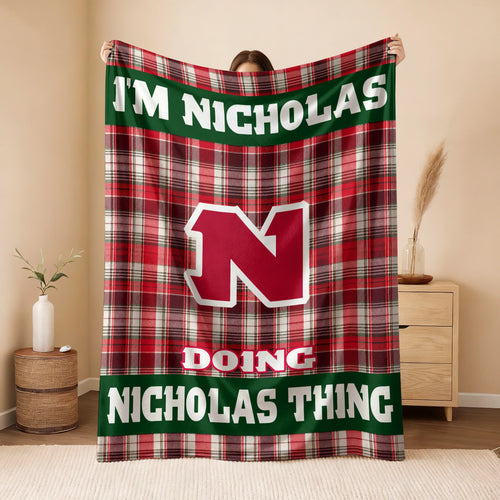 I'm Name Doing Name Things Red Plaid Fleece Blanket NICHOLAS 13K1 BK49