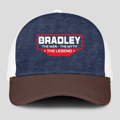 The Man The Myth The Legend Navy Brown And White Mesh Cap BRADLEY 13K1 C200PF