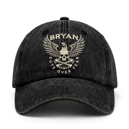 Your Name Guts Over Fear With Eagle And Skull Washed Cap BRYAN 13K1 C75PF