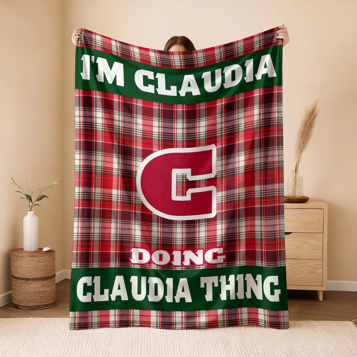 I'm Name Doing Name Things Red Plaid Fleece Blanket CLAUDIA 13K1 BK49