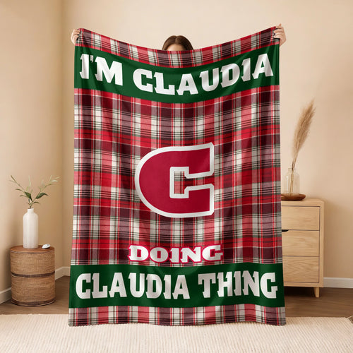 I'm Name Doing Name Things Red Plaid Fleece Blanket CLAUDIA 13K1 BK49