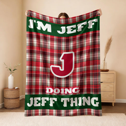 I'm Name Doing Name Things Red Plaid Fleece Blanket JEFF 13K1 BK49