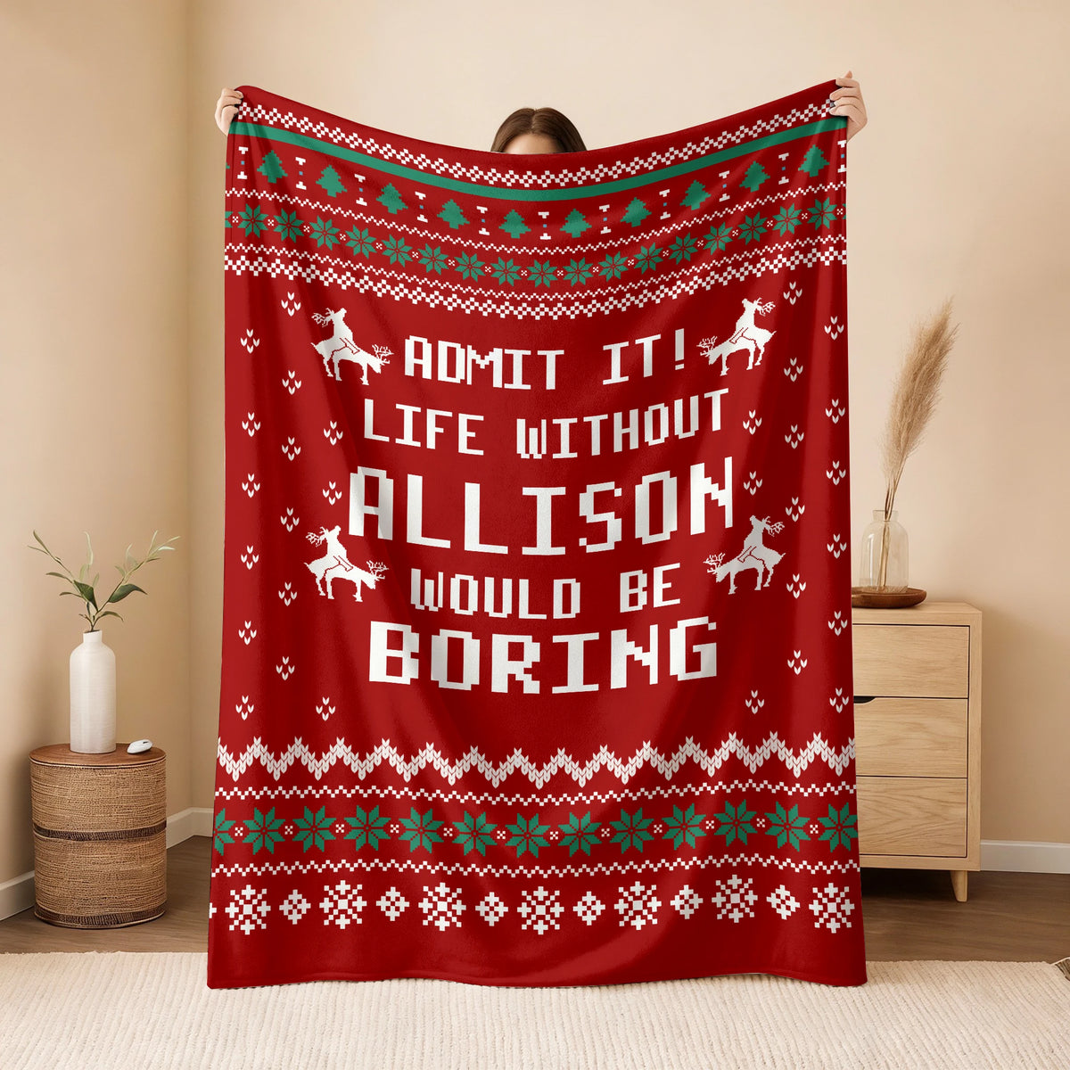 Life Without Your Name Would Be Boring Deer Red Christmas Blanket ALLISON 13K1 BK25
