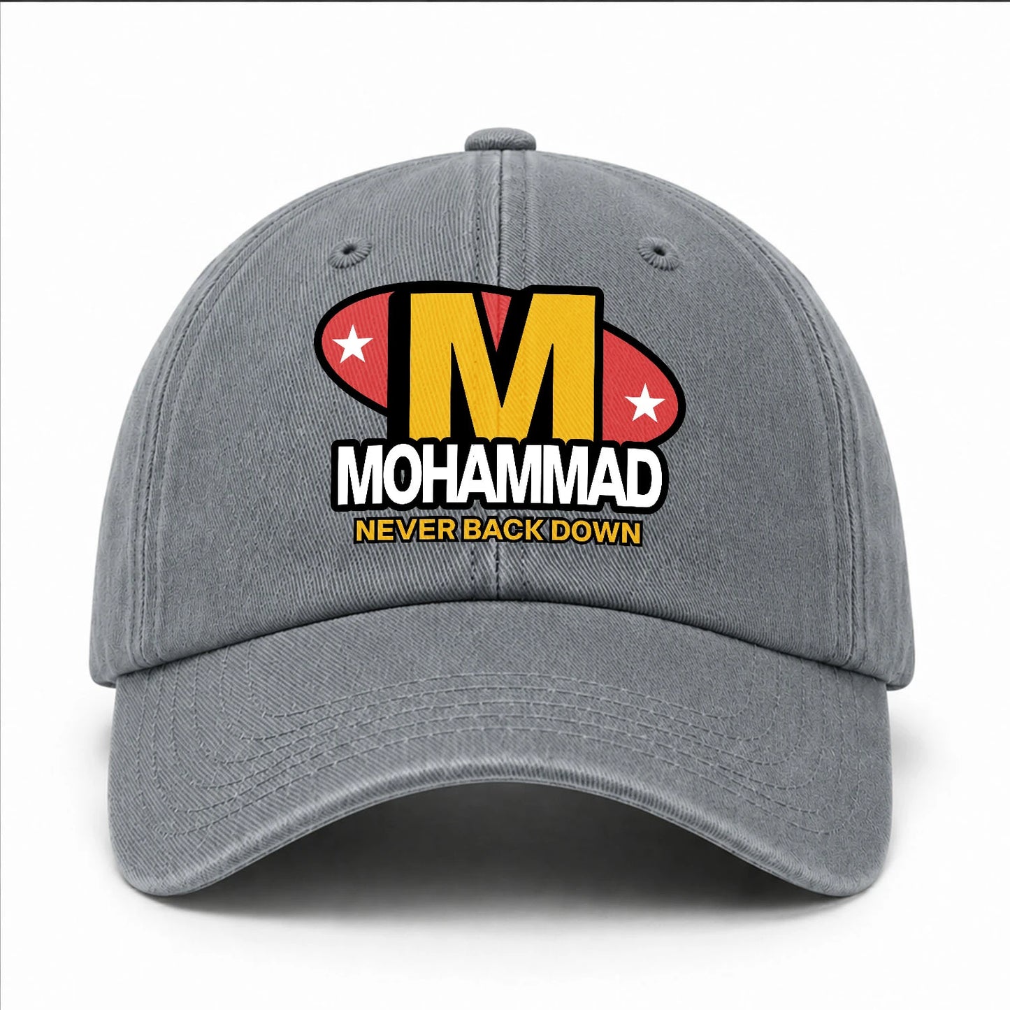 Never Back Down With Your Name And Initial Letter Washed Cap MOHAMMAD 13K1 C82PF