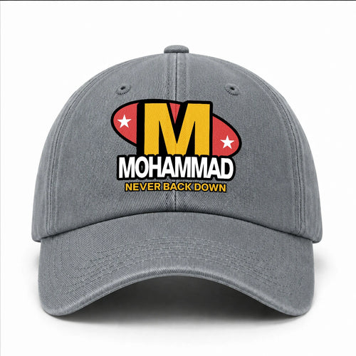 Never Back Down With Your Name And Initial Letter Washed Cap MOHAMMAD 13K1 C82PF