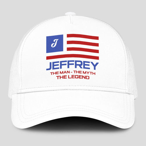 The Man The Myth The Legend America Flag Mesh Cap JEFFREY 13K1 C193PF