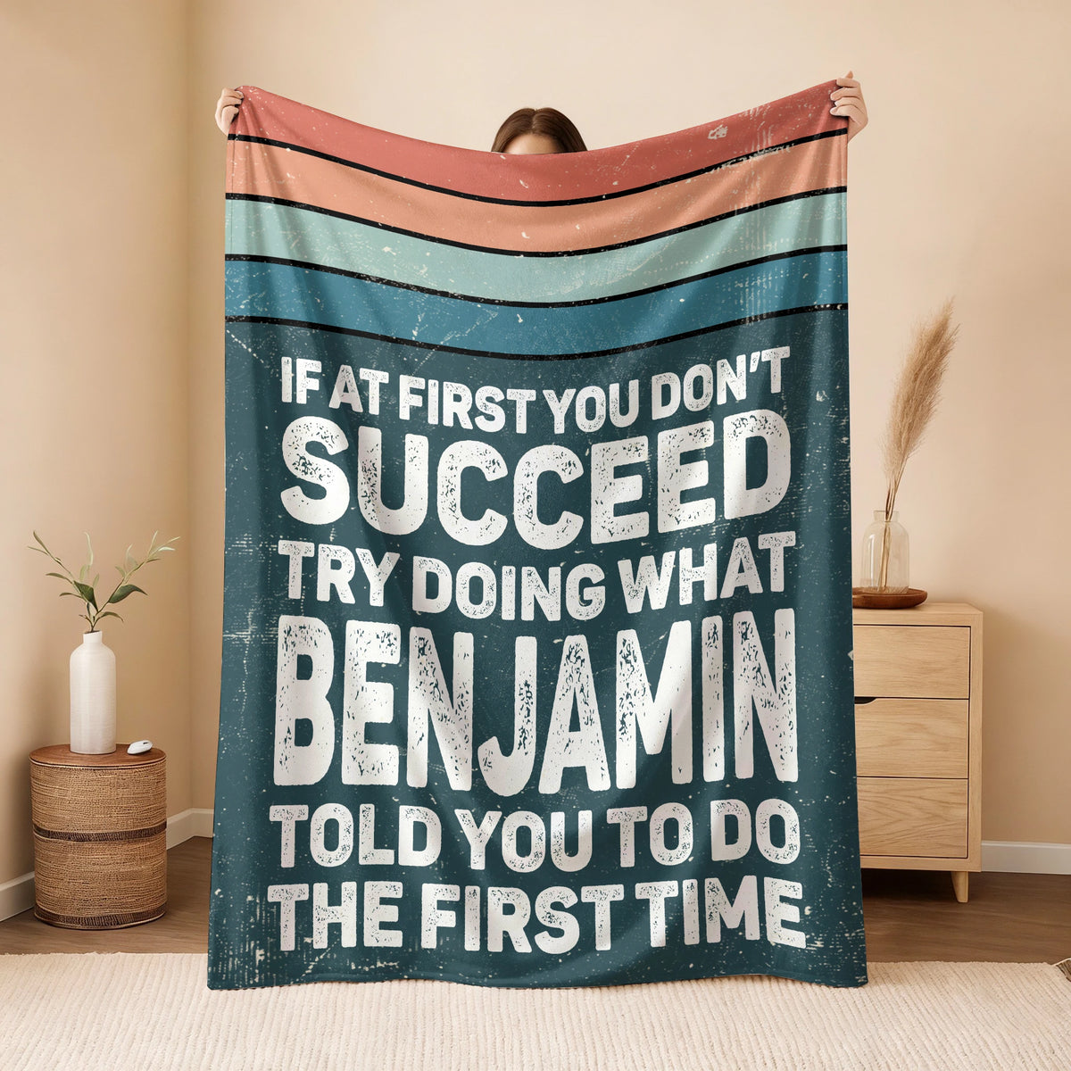 If At First You Don’t Succeed Retro Green Fleece Blanket BENJAMIN 13K1 BK29