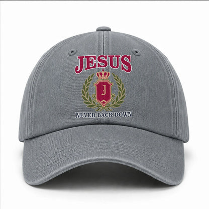 Your Name Never Back Down Royal Washed Cap JESUS 13K1 C77PF