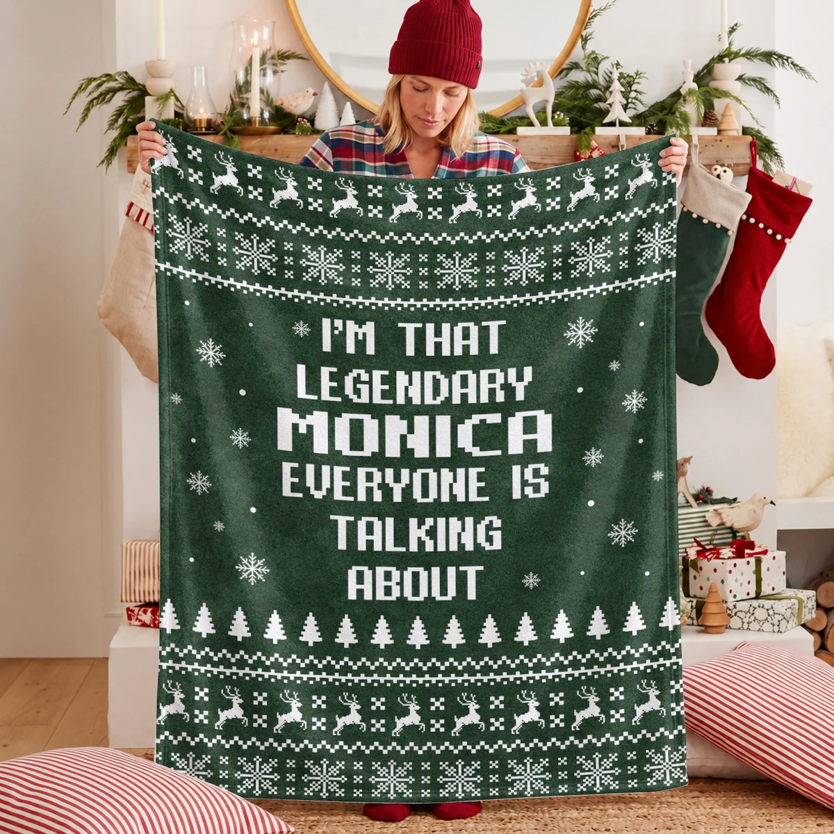 Legendary Your Name Funny Green Christmas Fleece Blanket MONICA 13K1 BK43