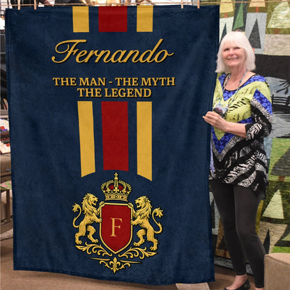 The Man The Myth The Legend Navy Striped Fleece Blanket FERNANDO 13K1 BK16