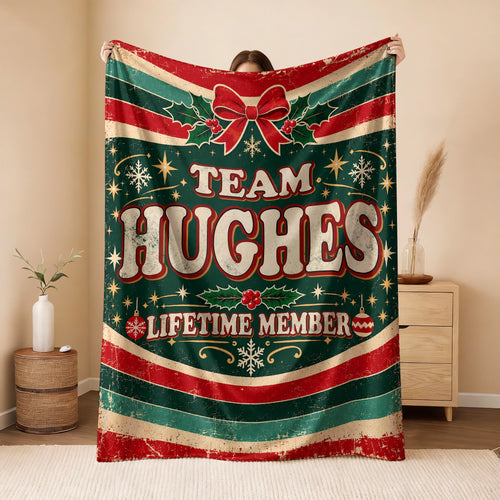 Team Your Name Lifetime Member Christmas Fleece Blanket HUGHES 13K1 BK52
