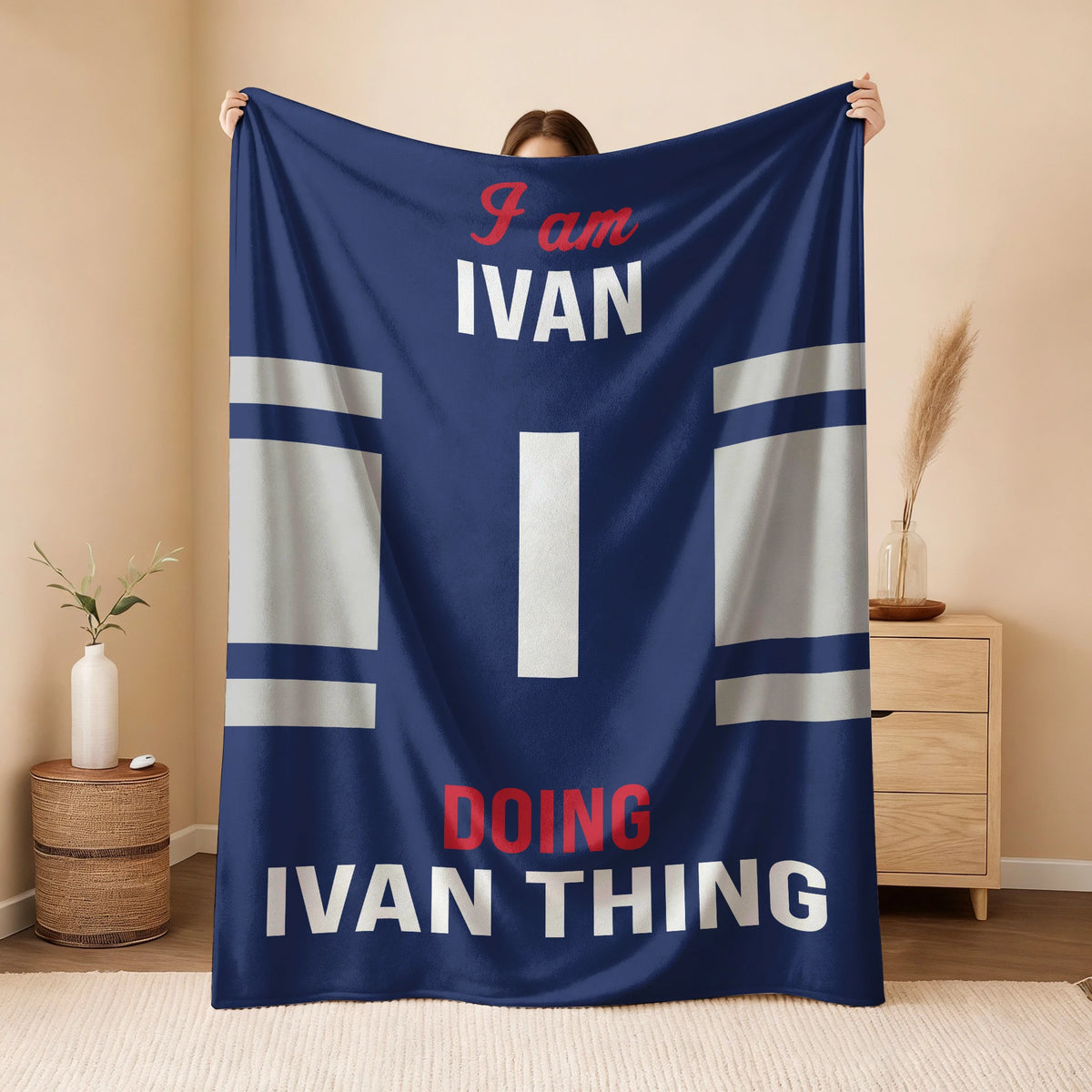 I'm Name Doing Name Things Navy Fleece Blanket IVAN 13K1 BK51