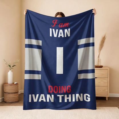 I'm Name Doing Name Things Navy Fleece Blanket IVAN 13K1 BK51