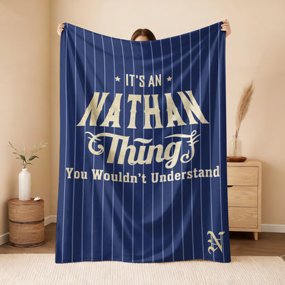 Your Name Thing Striped Blue Fleece Blanket NATHAN 13K1 BK23