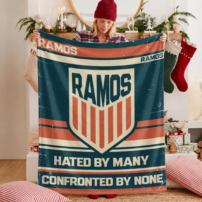 Hated By Many Confronted By None Retro Fleece Blanket RAMOS 13K1 BK58