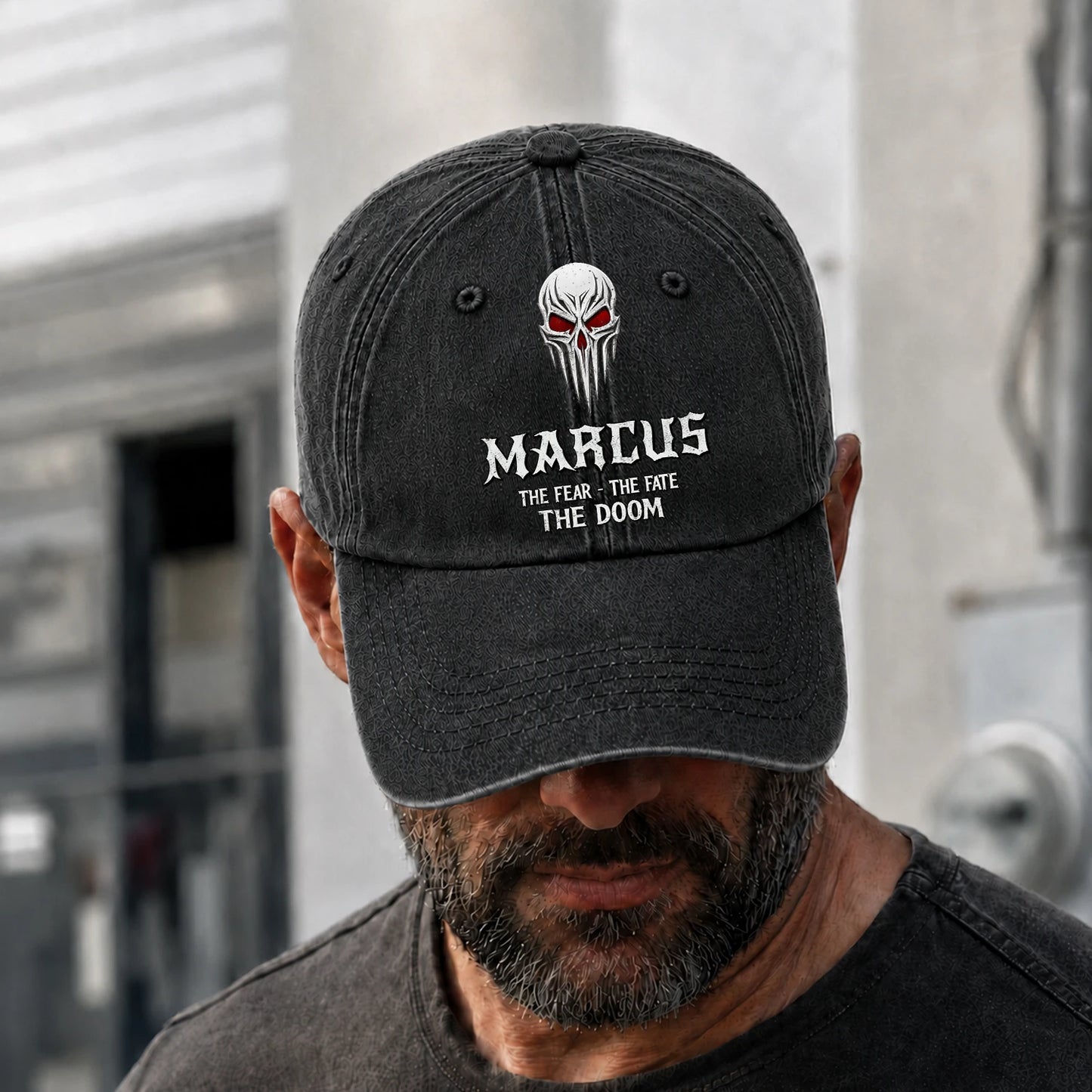 Your Name The Fear The Fate The Doom Skull Washed Cap MARCUS 13K1 C98PF