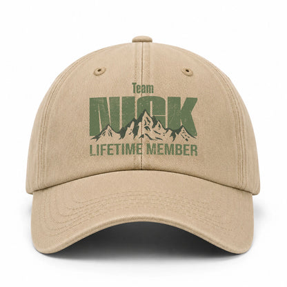Team Your Name Lifetime Member Mountain Cap NICK 13K1 C58PF
