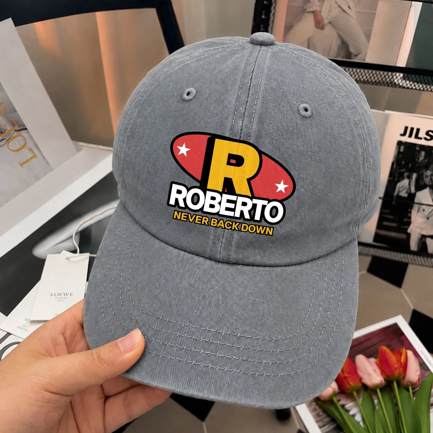 Never Back Down With Your Name And Initial Letter Washed Cap ROBERTO 13K1 C82PF